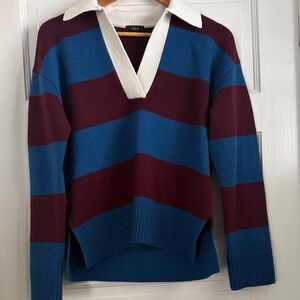 Rails V-Neck Sweater - Blue and Burgundy Stripes